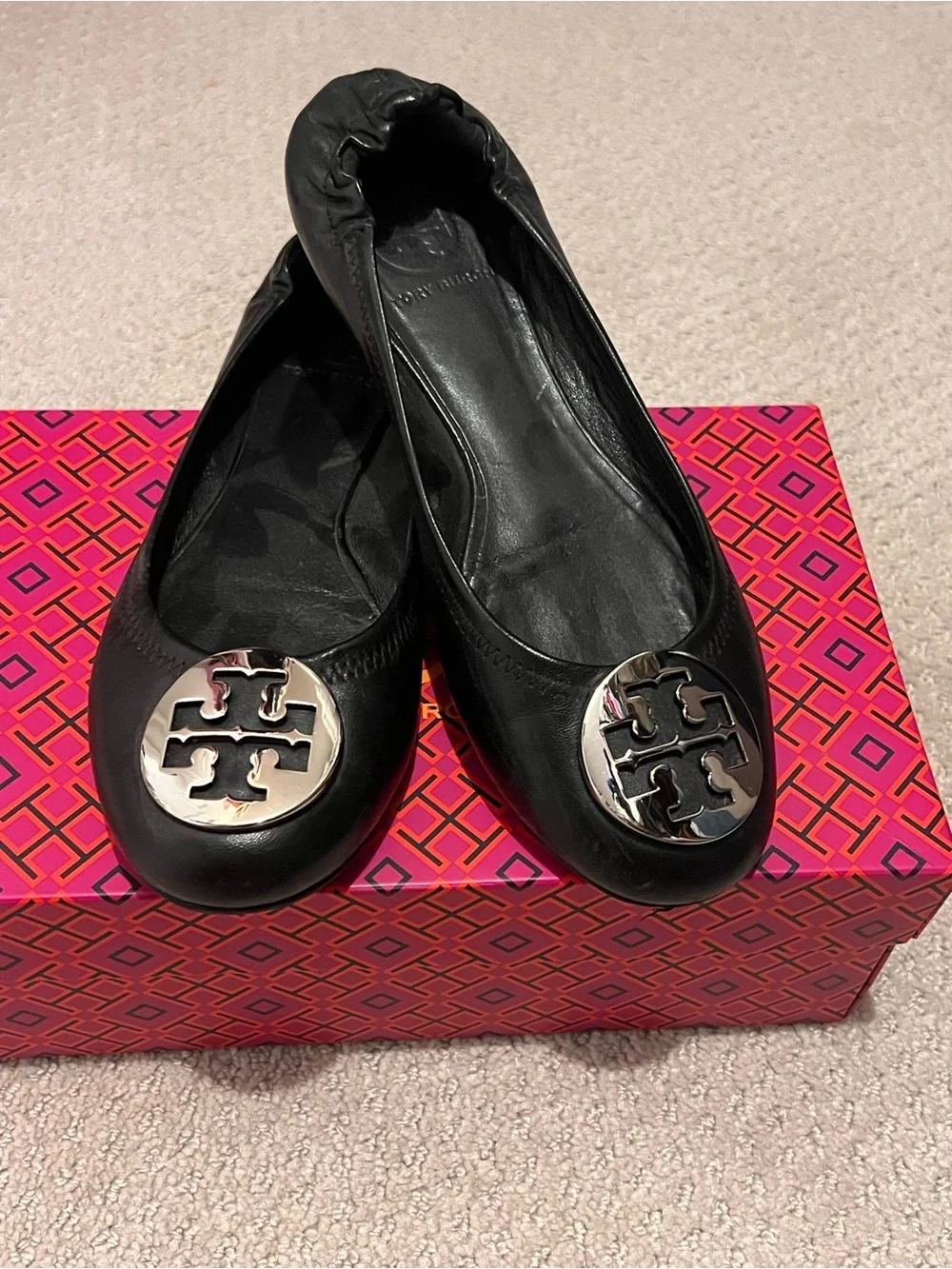 Tory Burch Black Leather Reva Flats